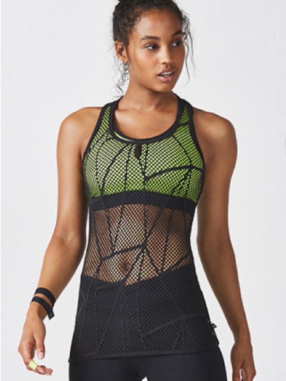 Fabletics Eiffel Black Mesh Racerback Tank Top size medium
